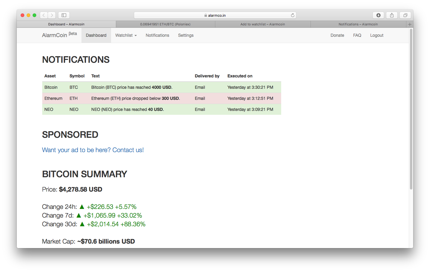 Alarmcoin - уведомления о движении цен и ДЕТЕКТОР ПАМПОВ - Трейдинг  криптовалютами - Биткоин форум