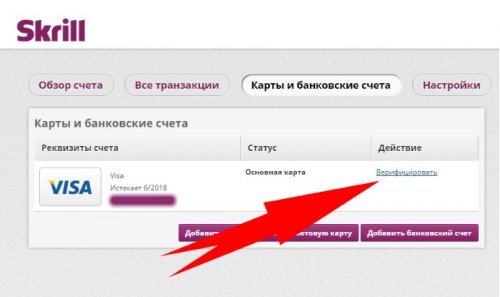 Процесс верификации карты в Scrill