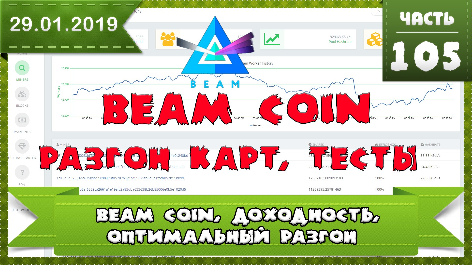 Доходность монеты BEAM, тесты разгона под монету BEAM, оптимальный разгон видеокарты GTX 1060