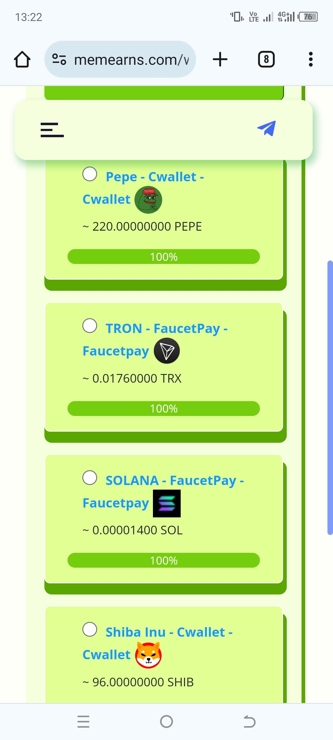 memearns.com кран на 5 валют. TRX/SOLANA/SHIBA/PEPE/BONK. - Краны, раздачи,  фаусеты - Биткоин форум